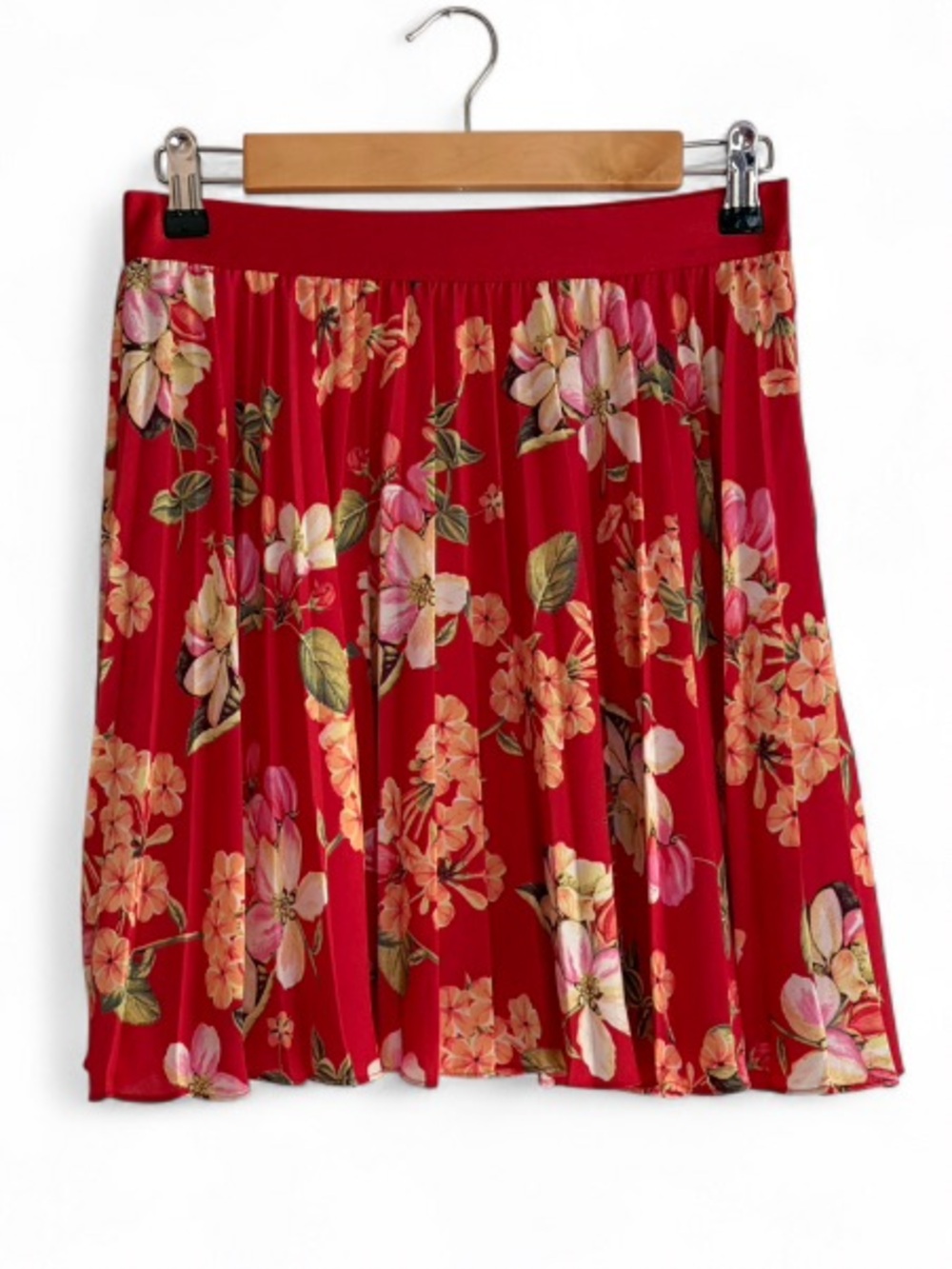 Express Red Floral Pleated Chiffon Mini Skirt Size S
